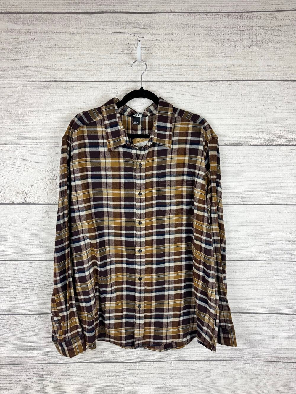 Eddie Bauer Men's Maroon Tan Plaid Field Flex 2.0 Flannel Button Up Shirt 2XL